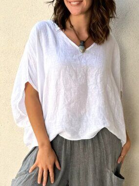 Conscious Coterie Felice 100% Linen Top ONE SIZE Pink EUC Made In Italy